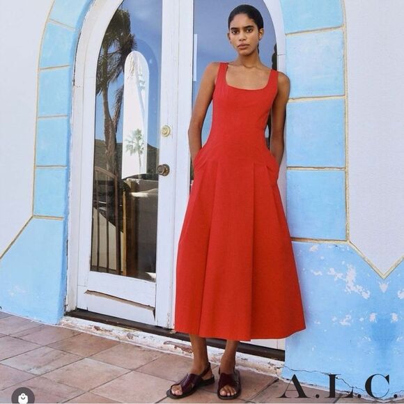 A.L.C. **NWT** Isabel Sleeveless A-Line Cotton Midi Dress in Red Rouge - Picture 1 of 16